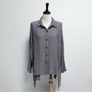 Blanque Black White Button Up Collared Oversized Lagenlook Hi Lo Tunic 1 Medium